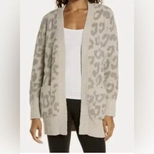 #1051 Barefoot Dreams Gray Leopard Cozy Chic Cardigan Size Small